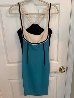 JAYGODFREY White and Turquoise Colorblock Dress